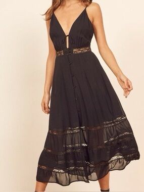Reformation Shelley Lace-Trim Midi Dress